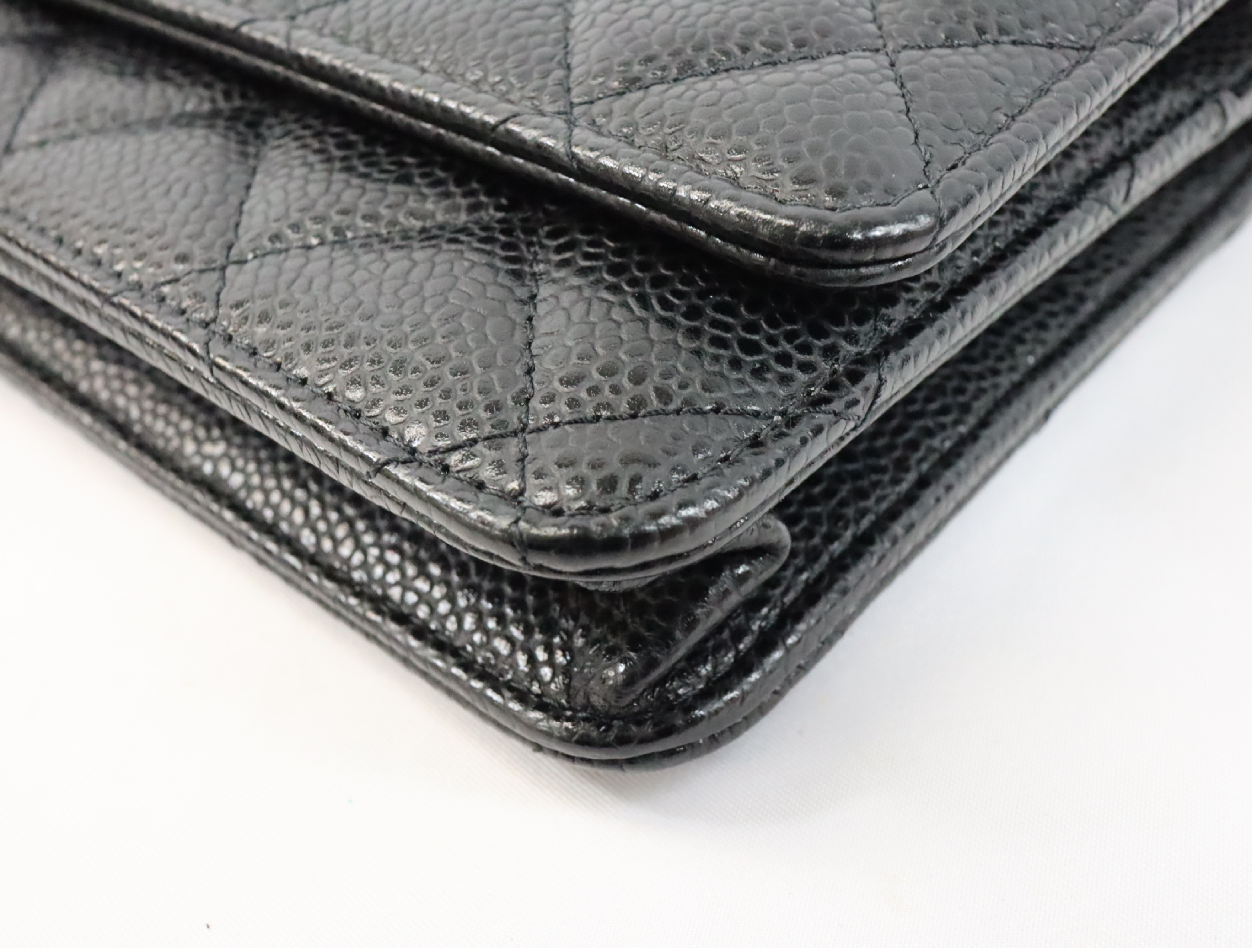 Matelassé Caviar Skin Chain Wallet, Black with Gold Hardware, Serial Number 29 (AP0250), Shoulder Bag — view 6