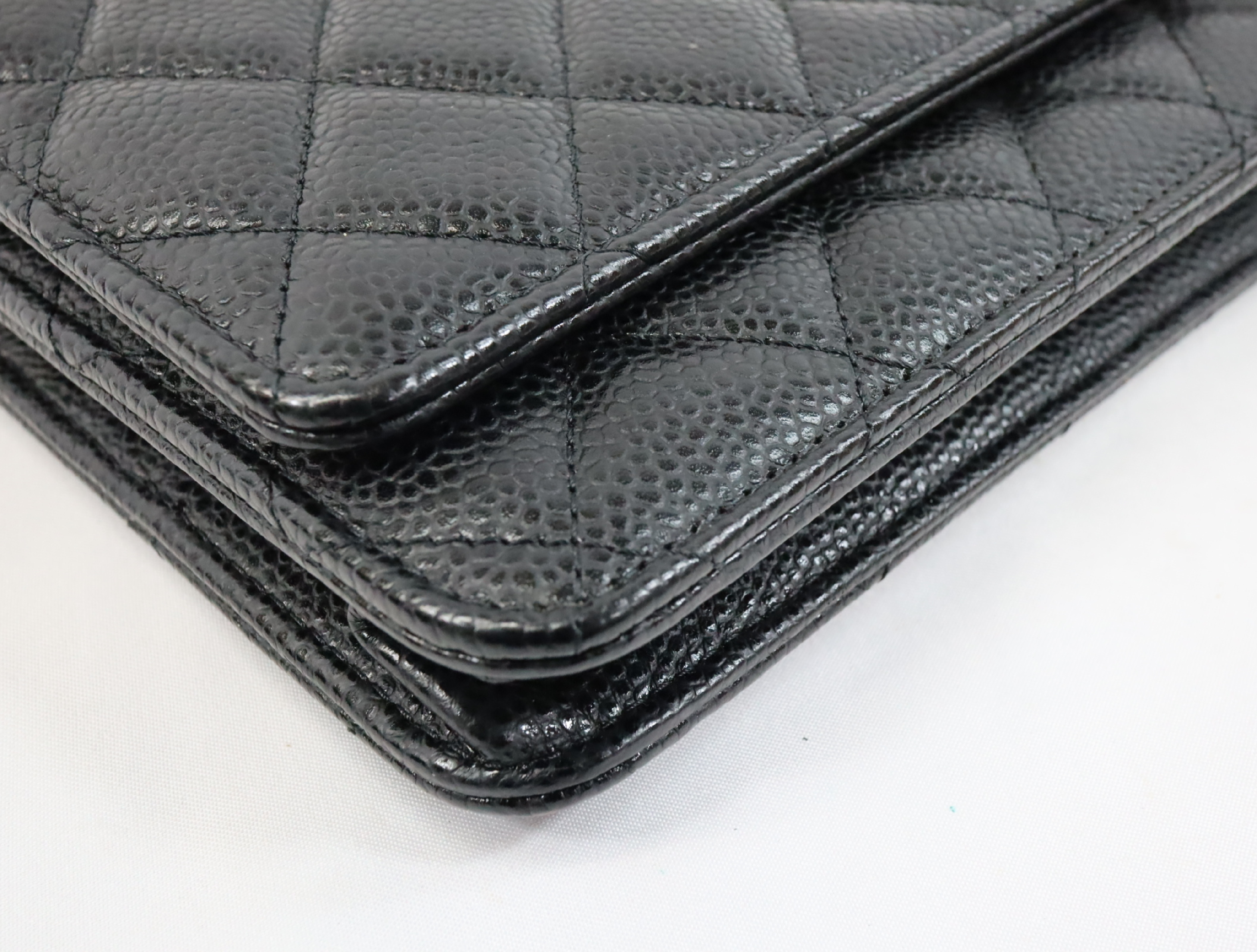 Matelassé Caviar Skin Chain Wallet, Black with Gold Hardware, Serial Number 29 (AP0250), Shoulder Bag — view 7