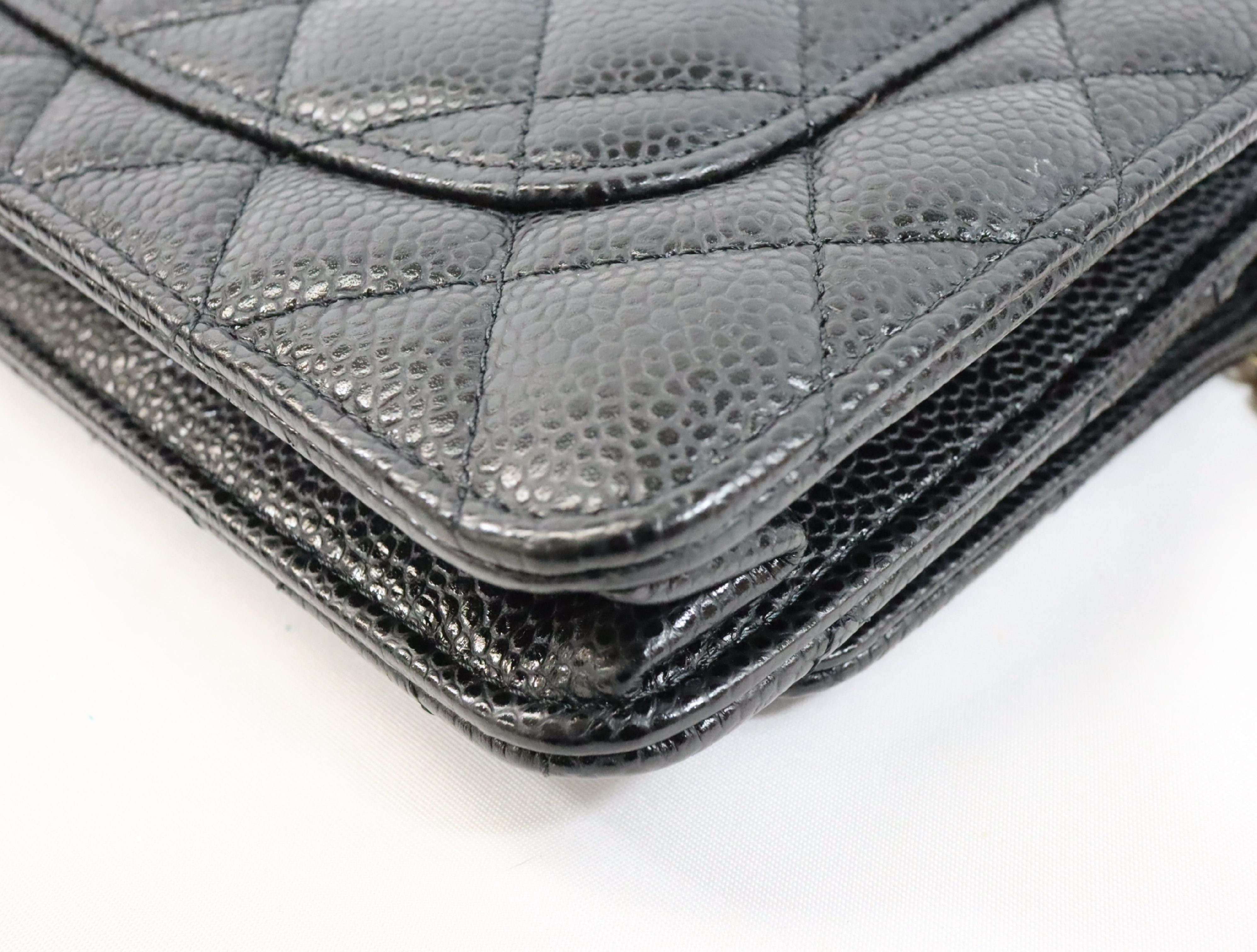 Matelassé Caviar Skin Chain Wallet, Black with Gold Hardware, Serial Number 29 (AP0250), Shoulder Bag — view 8