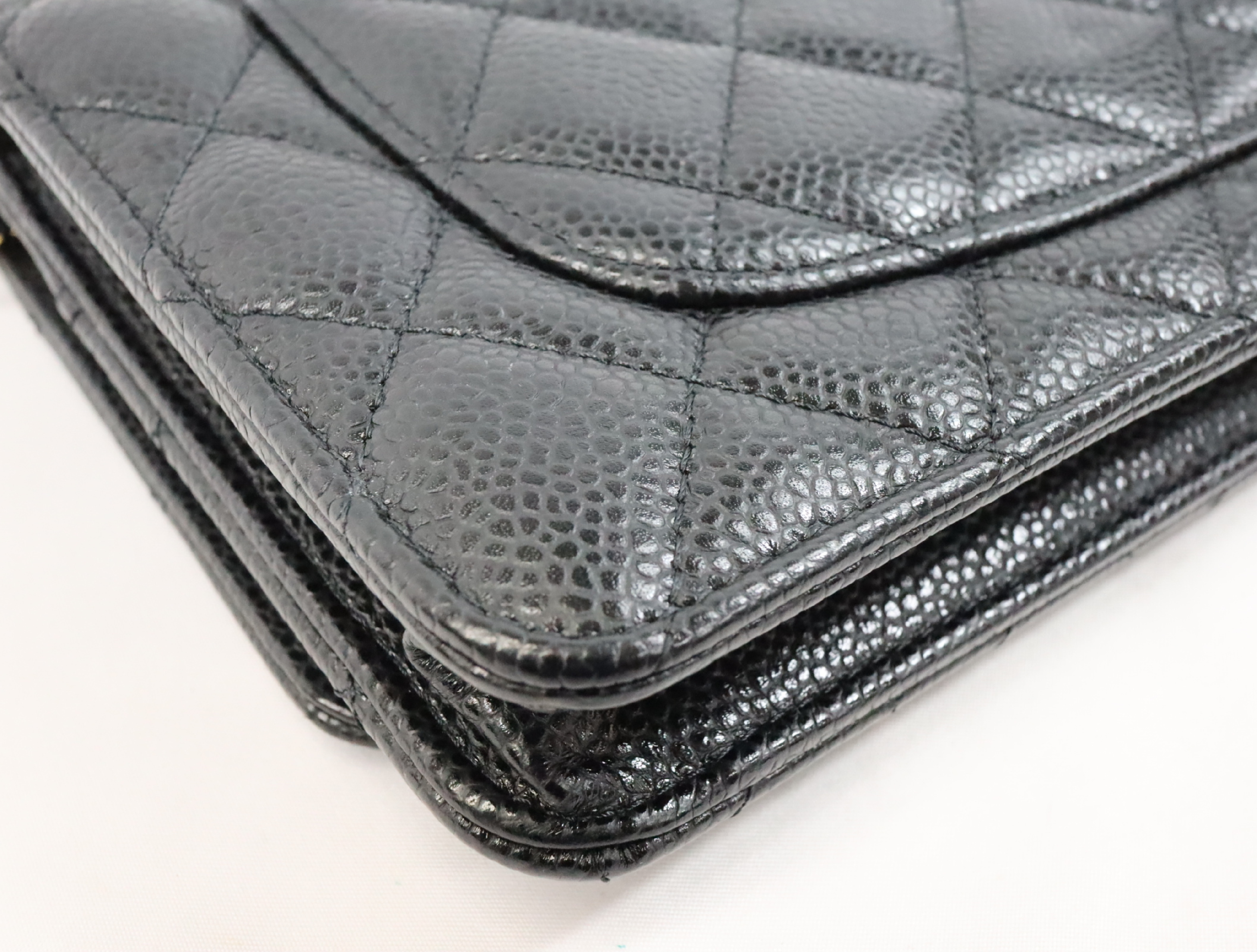 Matelassé Caviar Skin Chain Wallet, Black with Gold Hardware, Serial Number 29 (AP0250), Shoulder Bag — view 9