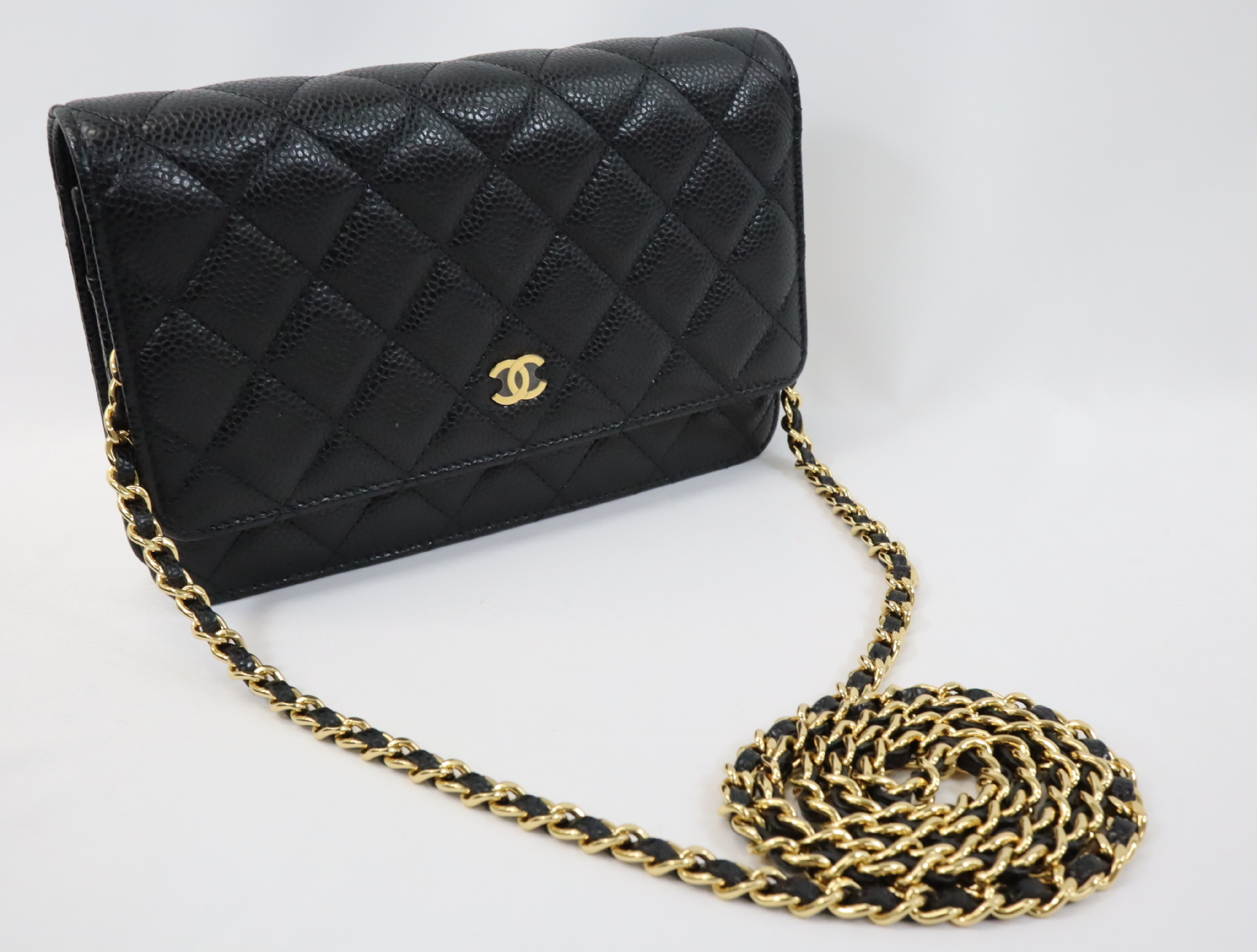 Matelassé Caviar Skin Chain Wallet, Black with Gold Hardware, Serial Number 29 (AP0250), Shoulder Bag — view 10