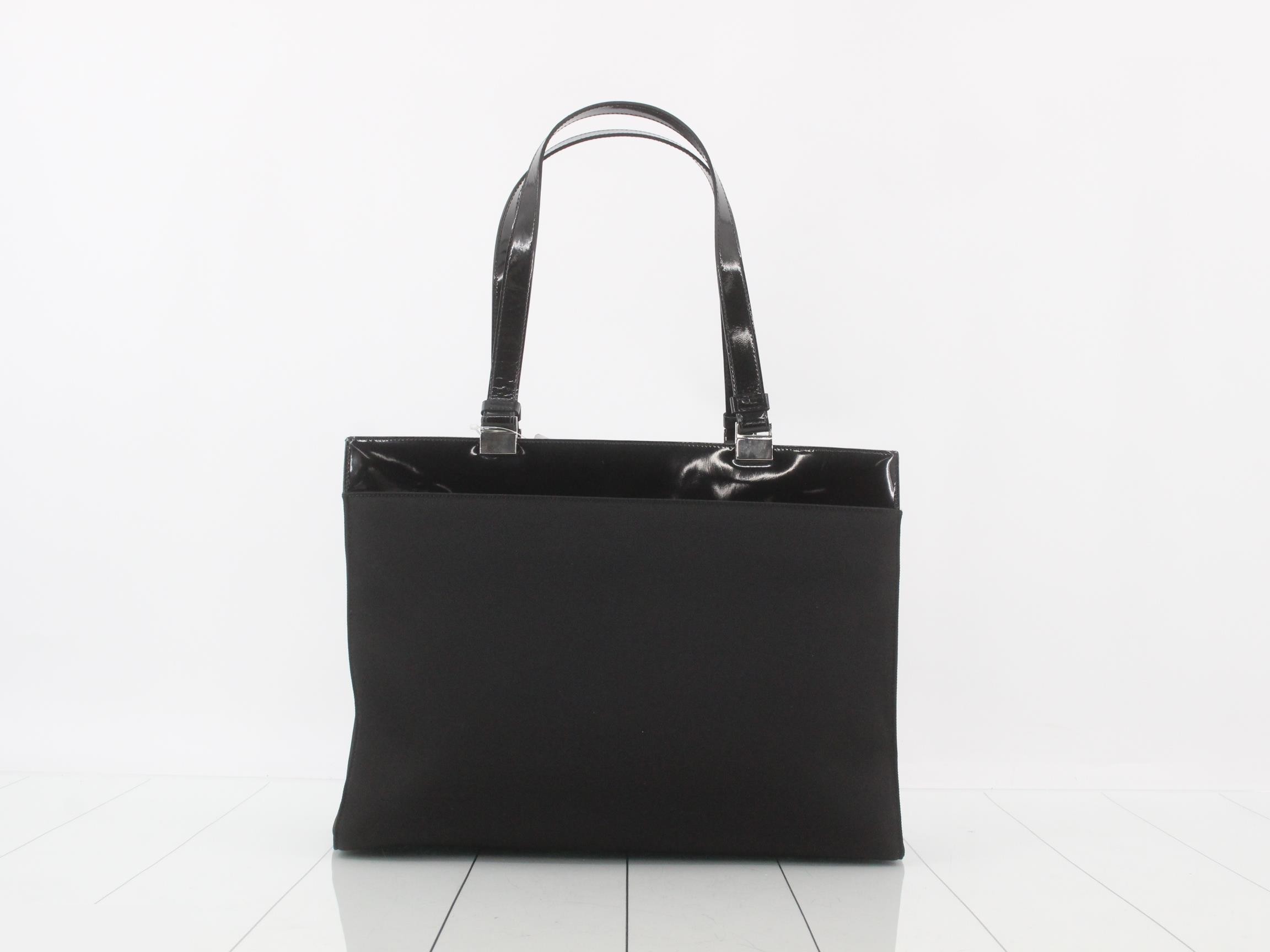 Enamel leather nylon tote bag — view 2