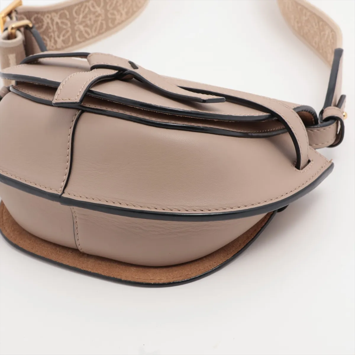 Gate Dual Mini Leather Shoulder Bag, Brown Beige — view 3