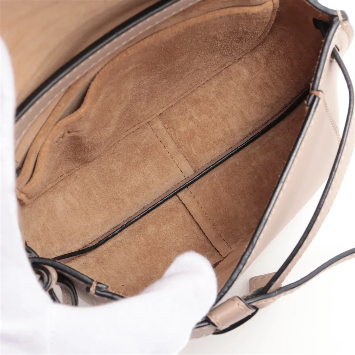 Gate Dual Mini Leather Shoulder Bag, Brown Beige — view 6
