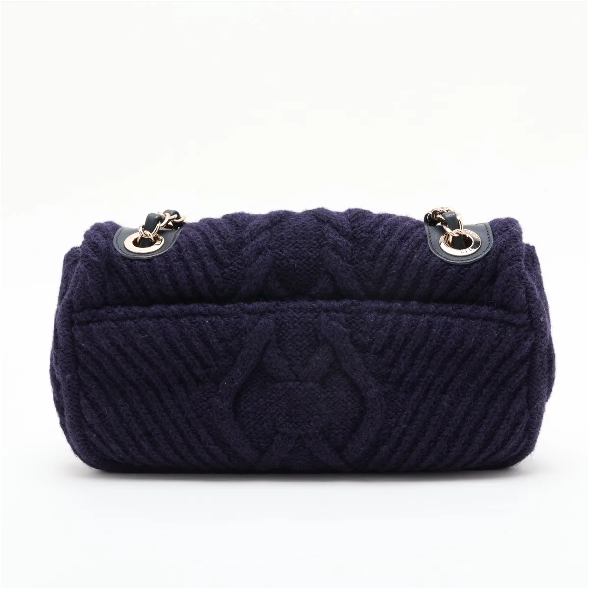 Coco Mark Knit Single Flap Double Chain Bag, Navy, Gold Hardware, 26132168, Serial Number 26 — view 2