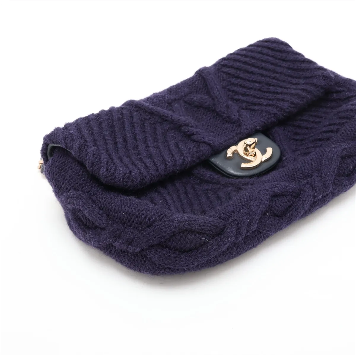 Coco Mark Knit Single Flap Double Chain Bag, Navy, Gold Hardware, 26132168, Serial Number 26 — view 4