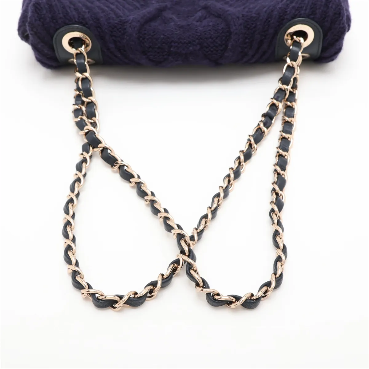Coco Mark Knit Single Flap Double Chain Bag, Navy, Gold Hardware, 26132168, Serial Number 26 — view 5
