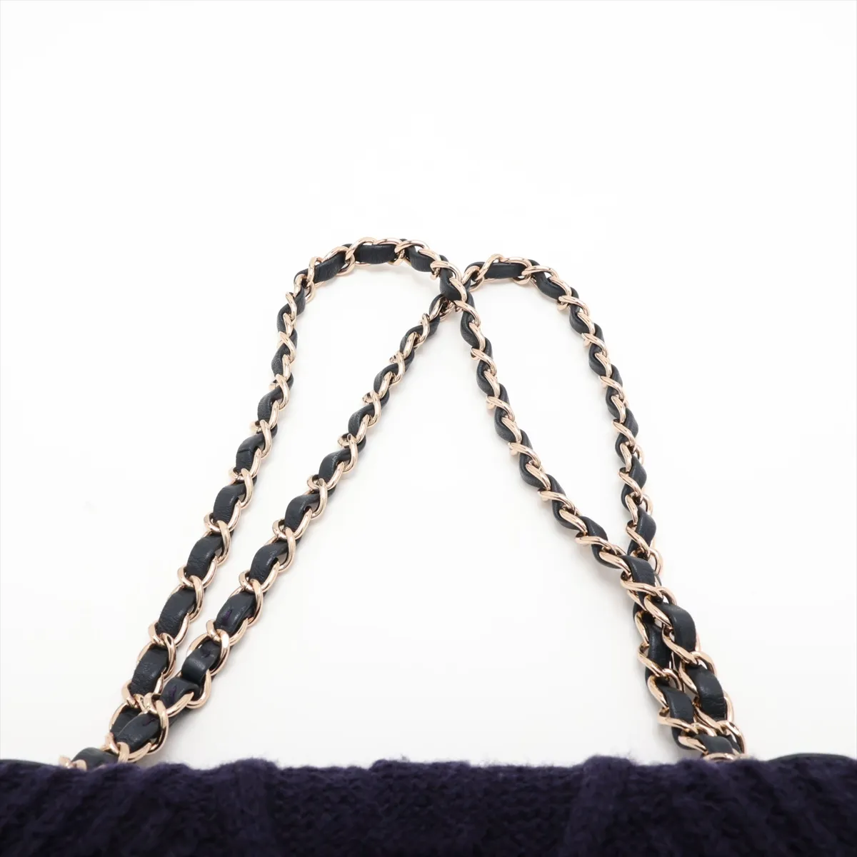 Coco Mark Knit Single Flap Double Chain Bag, Navy, Gold Hardware, 26132168, Serial Number 26 — view 6