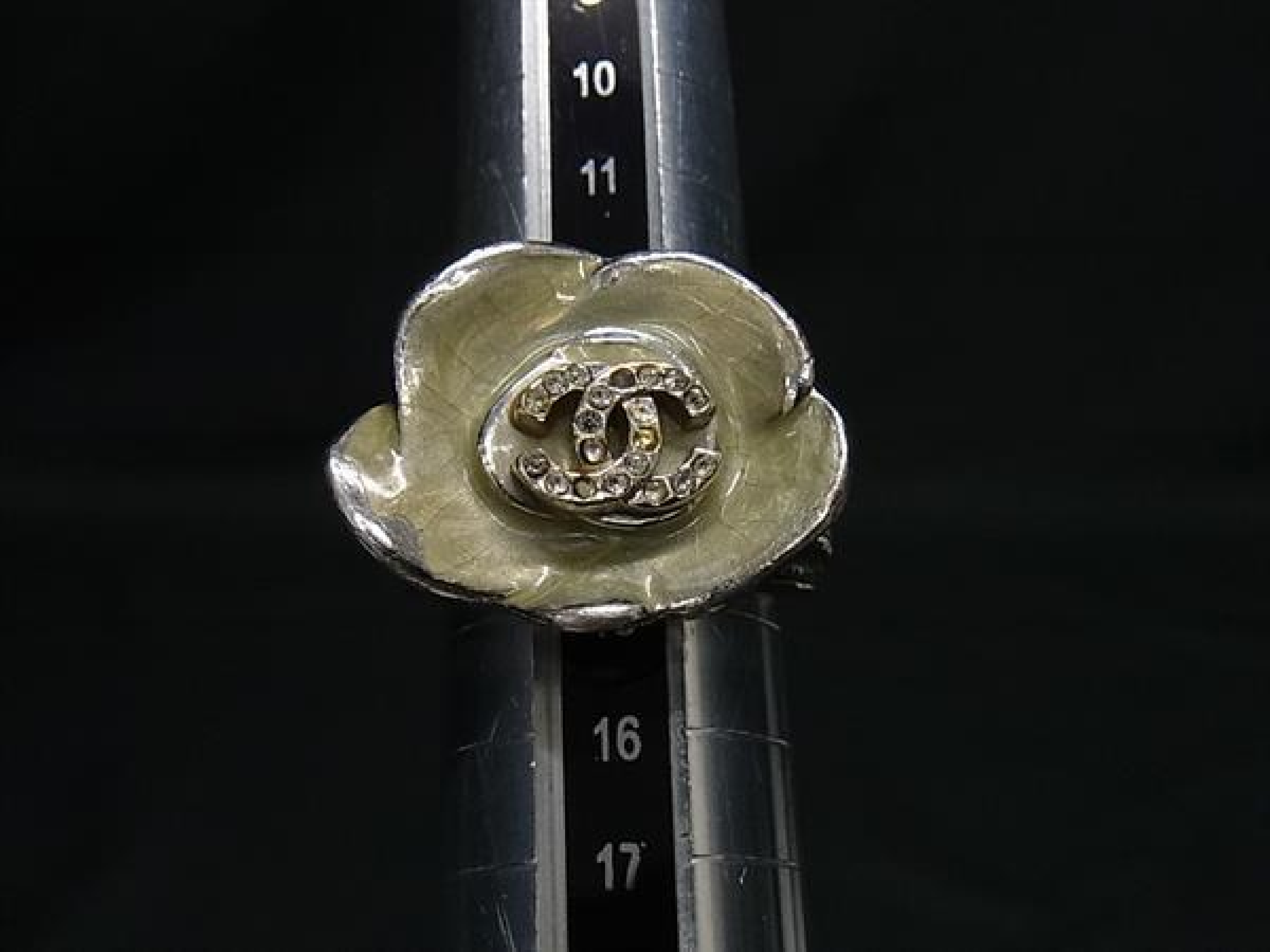 Coco Mark Camellia 04P Rhinestone Flower Ring, Approx. Size 13, Silver Tone, FZ5992 Ring — view 3
