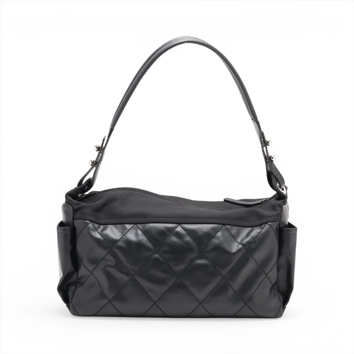 Paris Biarritz Coated Canvas x Leather Shoulder Bag, Black with Silver Hardware, Item No. 11186329, Series No. 11 — view 2