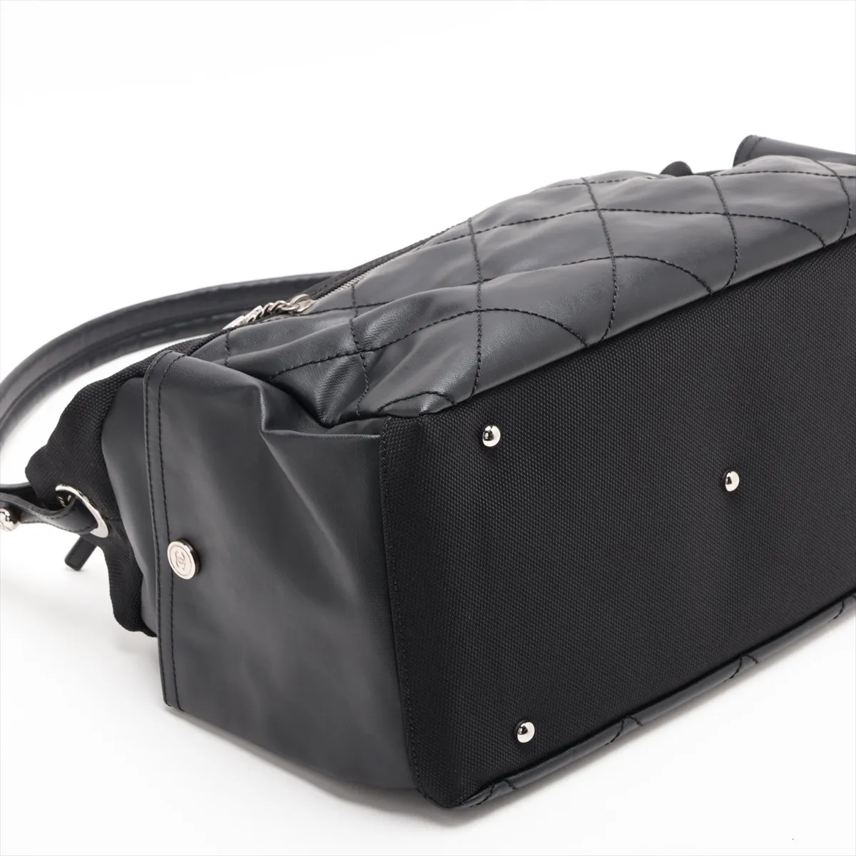 Paris Biarritz Coated Canvas x Leather Shoulder Bag, Black with Silver Hardware, Item No. 11186329, Series No. 11 — view 4