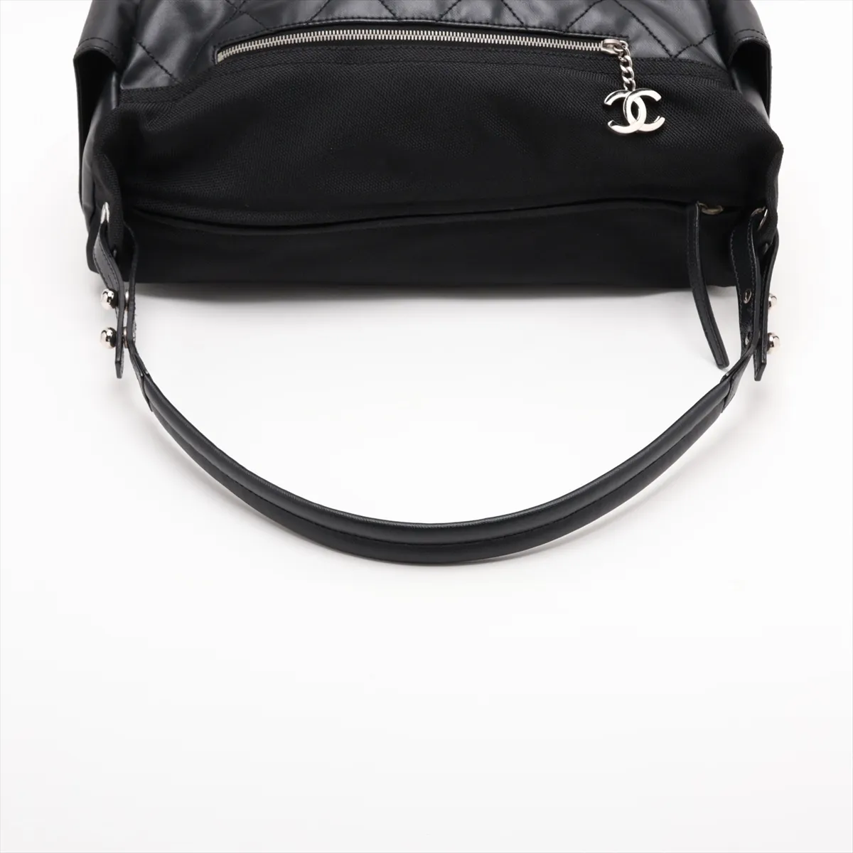 Paris Biarritz Coated Canvas x Leather Shoulder Bag, Black with Silver Hardware, Item No. 11186329, Series No. 11 — view 5