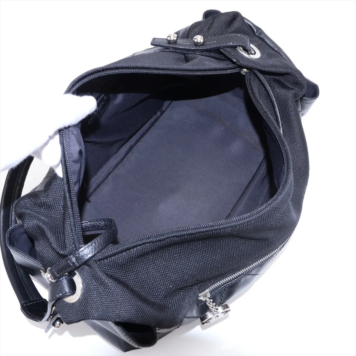 Paris Biarritz Coated Canvas x Leather Shoulder Bag, Black with Silver Hardware, Item No. 11186329, Series No. 11 — view 7