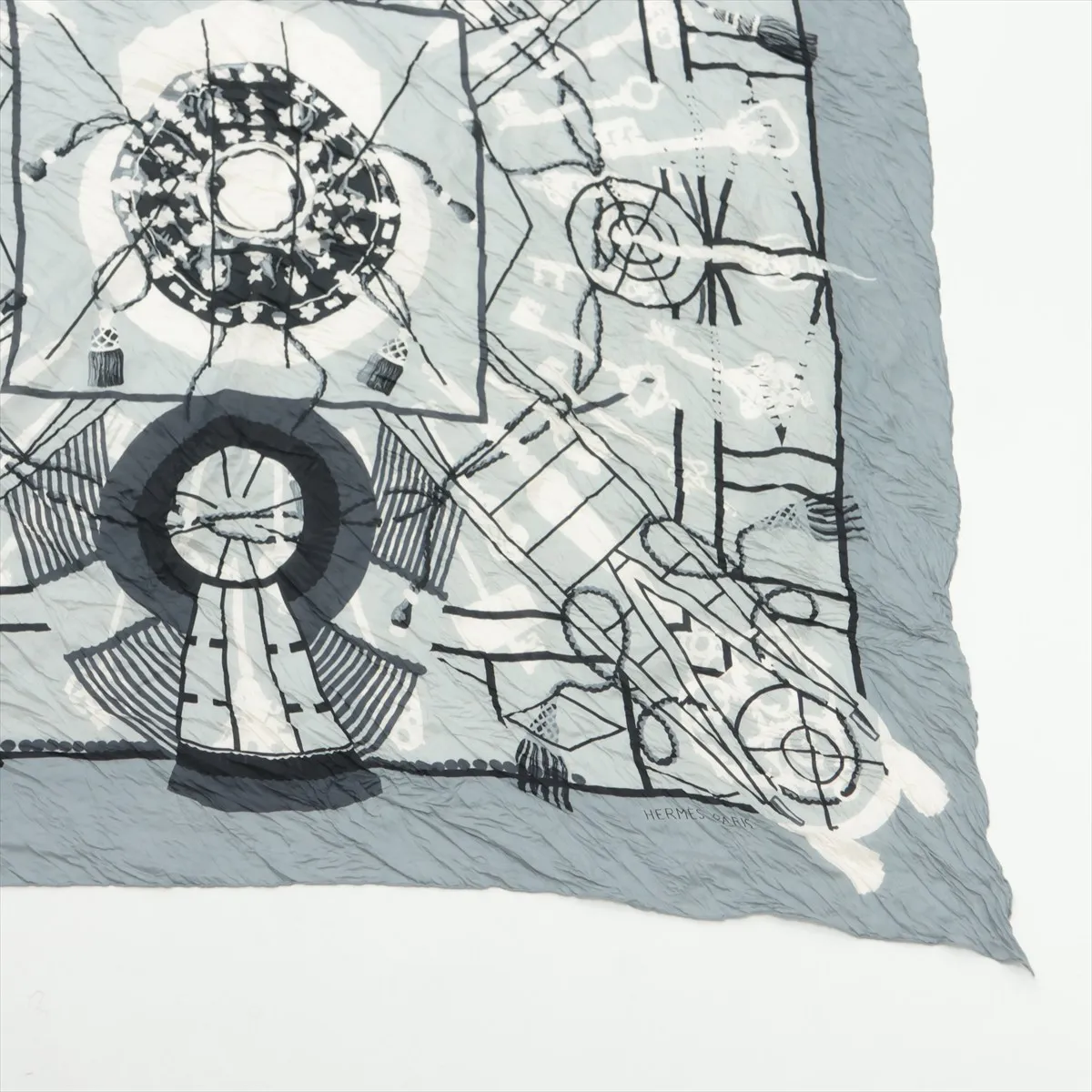 Carre 140 scarf, silk, gray. Shows signs of wear, — view 4