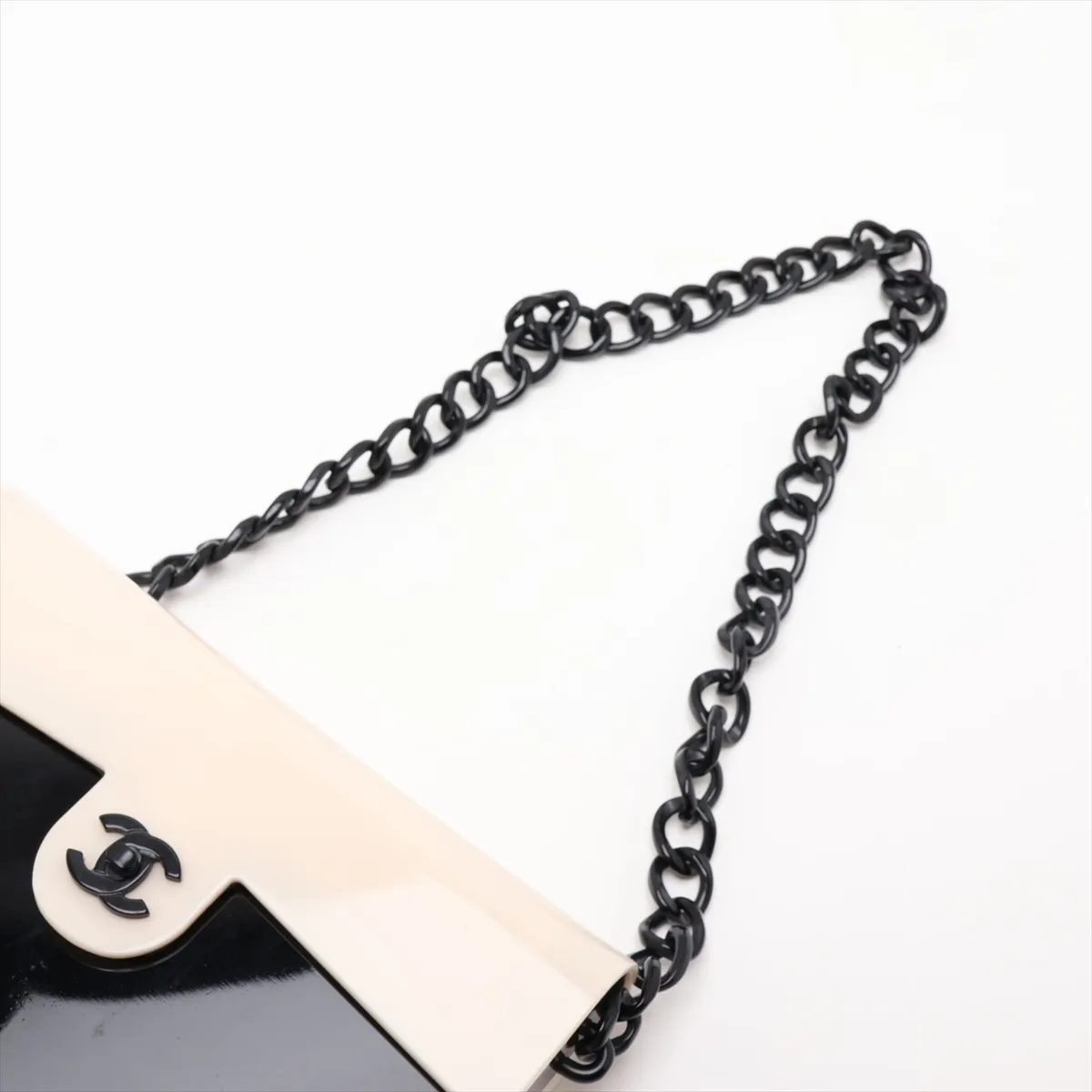 Coco Mark Plastic Chain Shoulder Bag, Black x White, Black Hardware, 6505990, Series 6 — view 5
