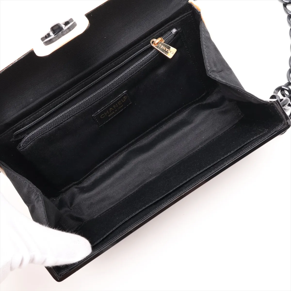 Coco Mark Plastic Chain Shoulder Bag, Black x White, Black Hardware, 6505990, Series 6 — view 6