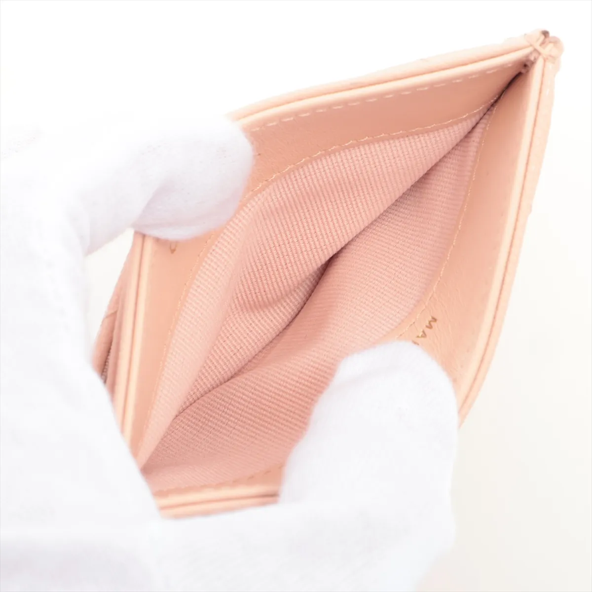 Matelassé Caviar Skin Card Case, Pink with Gold Hardware, ACGNU7E3 — view 3
