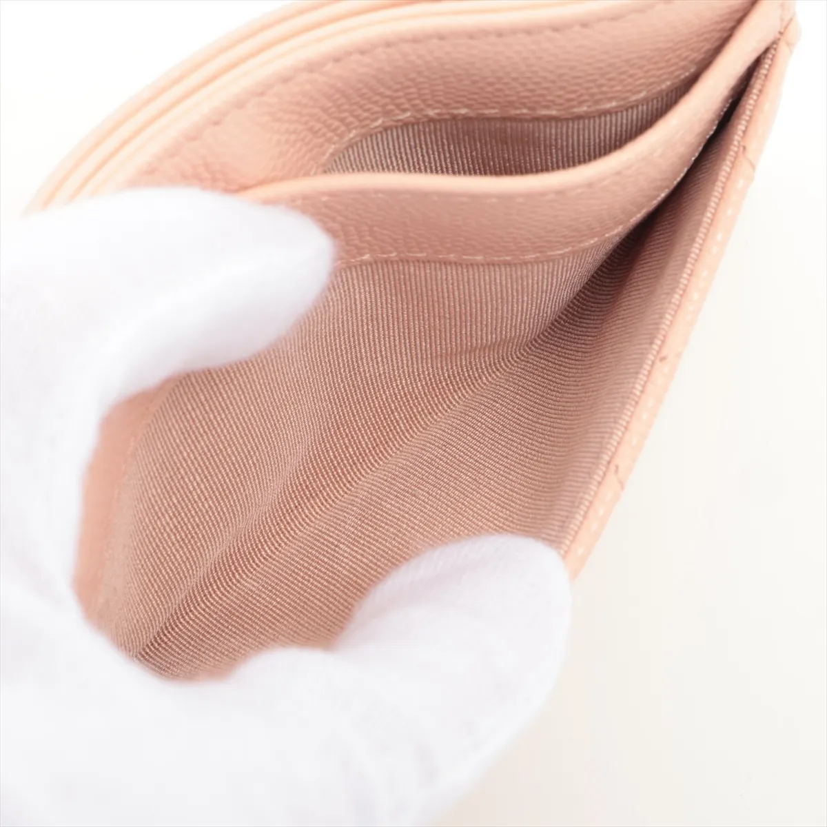 Matelassé Caviar Skin Card Case, Pink with Gold Hardware, ACGNU7E3 — view 6