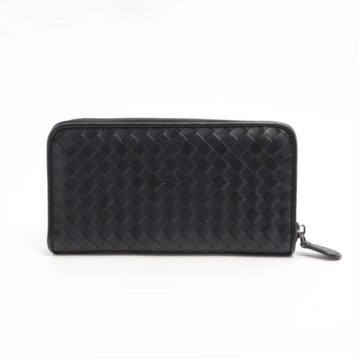 Intrecciato Leather Round Zip Wallet Black — view 2
