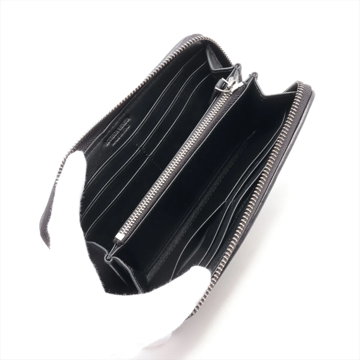 Intrecciato Leather Round Zip Wallet Black — view 3