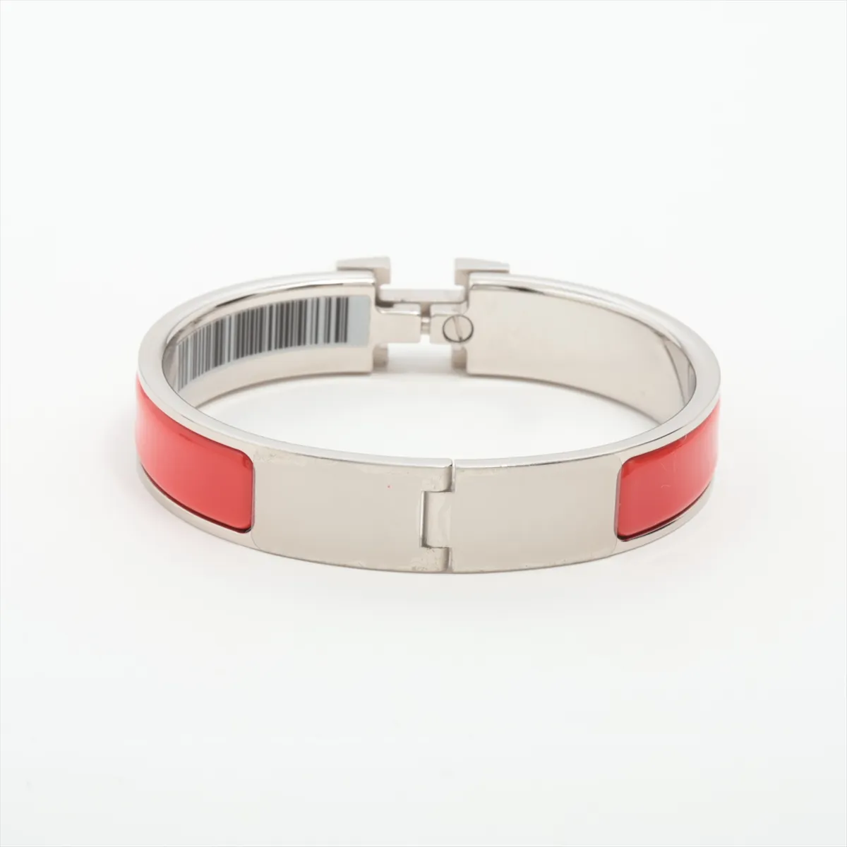 Clic Clac H Bangle Bracelet, Enamel x Metal, Red x Silver. Shows some wear, tarnishing, and — view 2