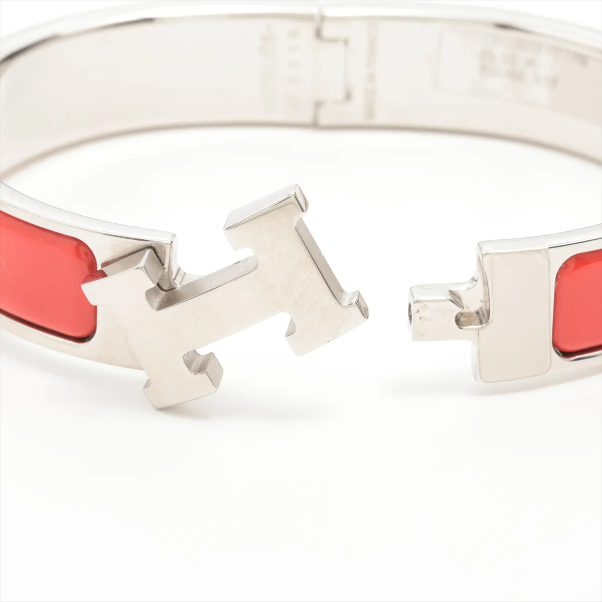 Clic Clac H Bangle Bracelet, Enamel x Metal, Red x Silver. Shows some wear, tarnishing, and — view 5