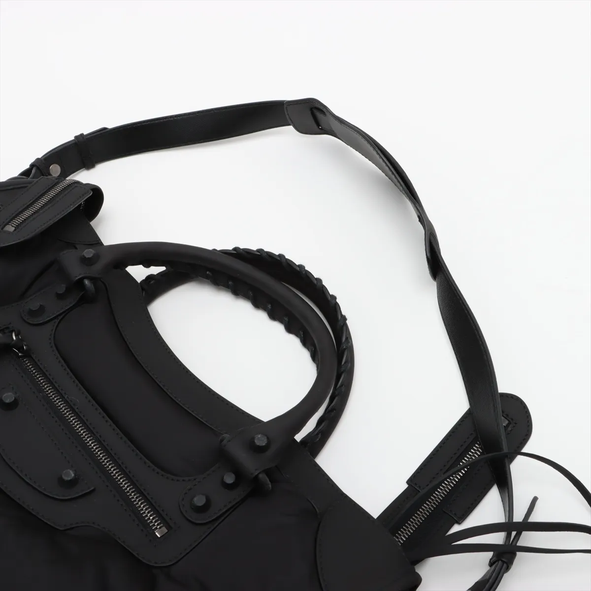 The City Nylon x Leather 2WAY Handbag Black 115748 with Mirror — view 7