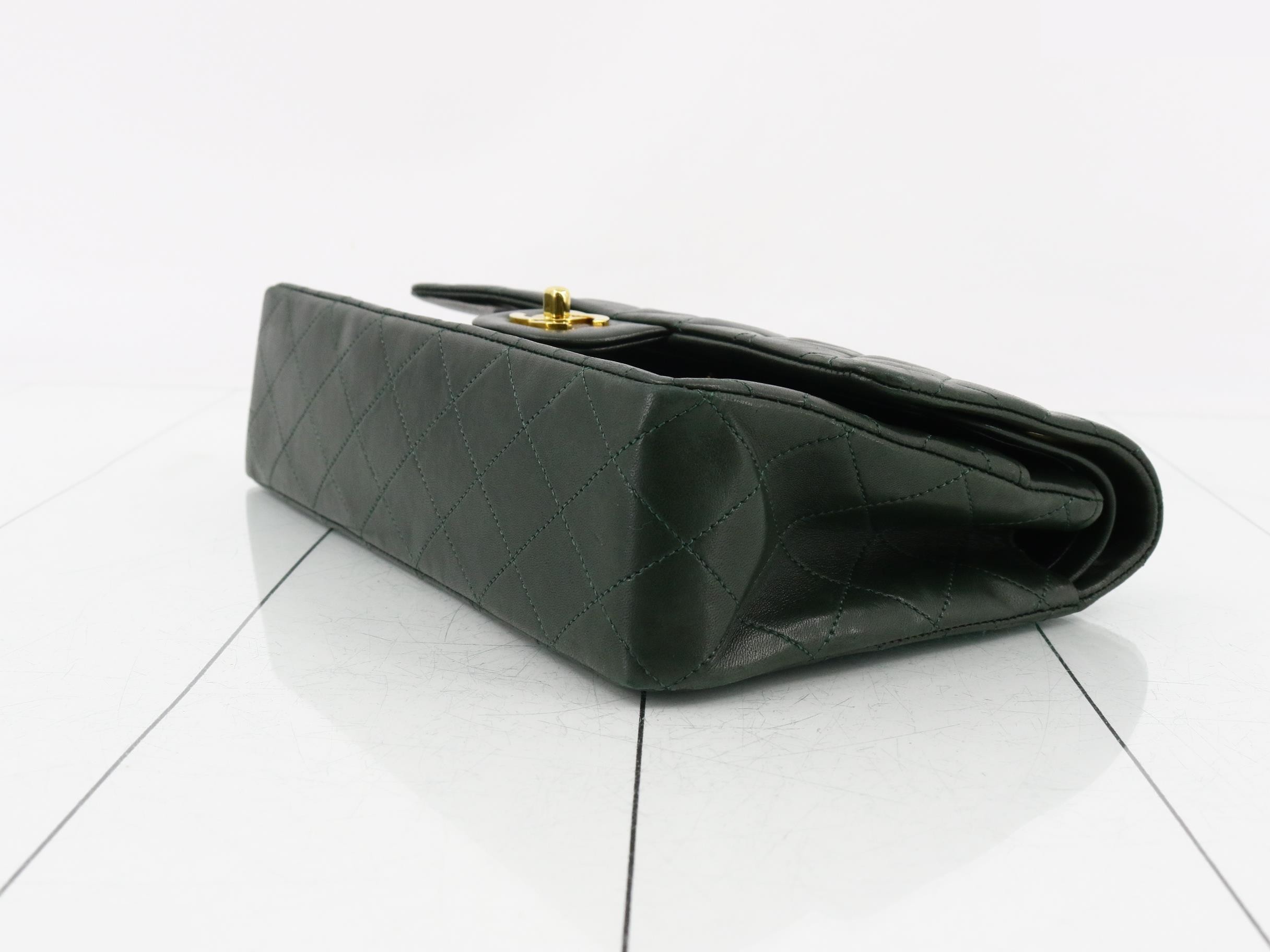 Matelassé 25 Classic Double Chain Shoulder Bag with Double Flap, Lambskin, Moss Green — view 6