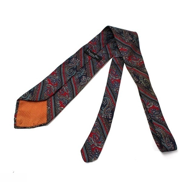 silk tie, navy and red, paisley pattern. — view 2
