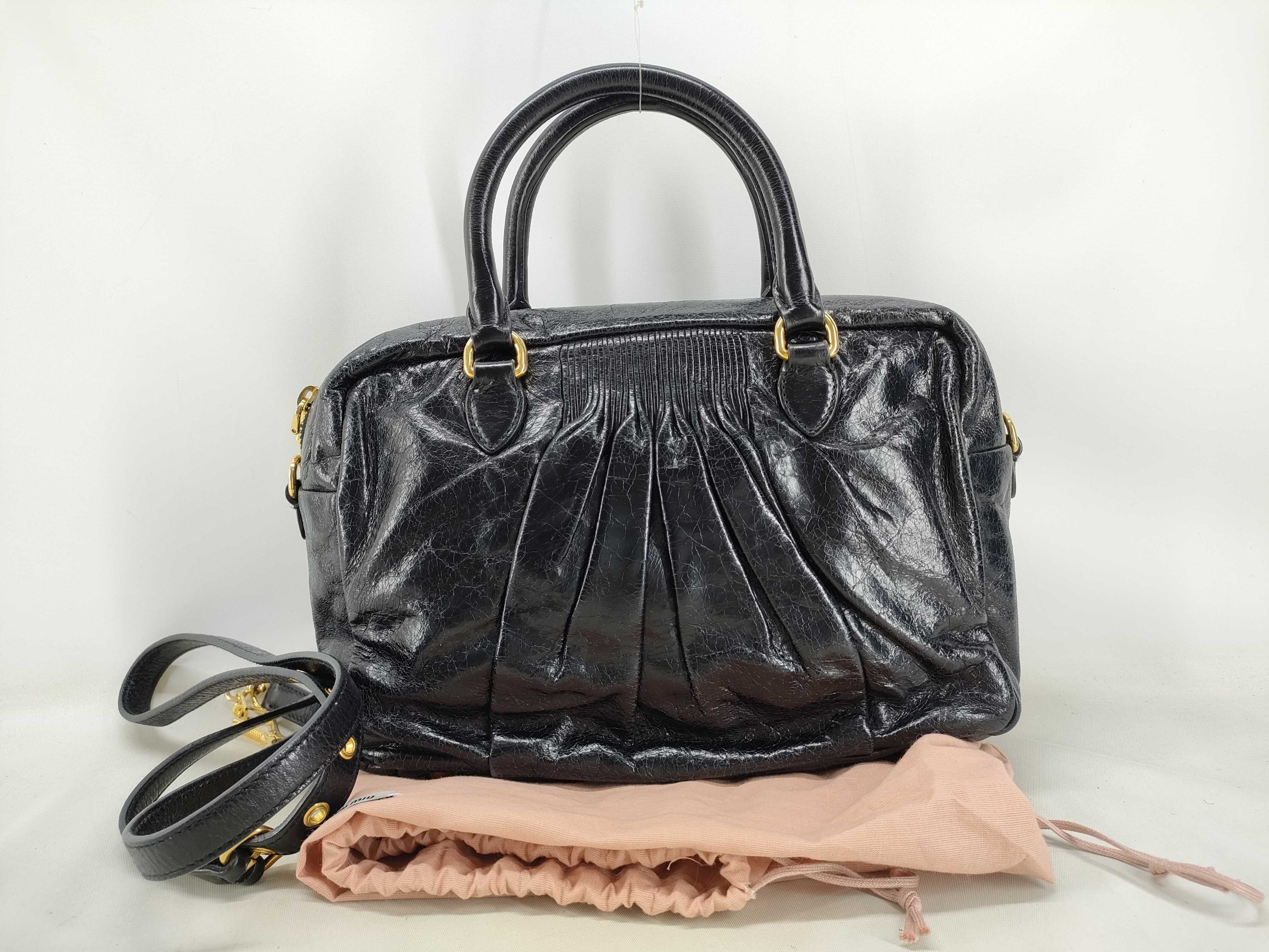 2-way Gathered Handbag/Shoulder Bag, Black Handbag