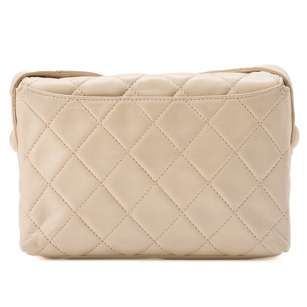 Lambskin Matelassé Full Flap Shoulder Bag, Ivory — view 2