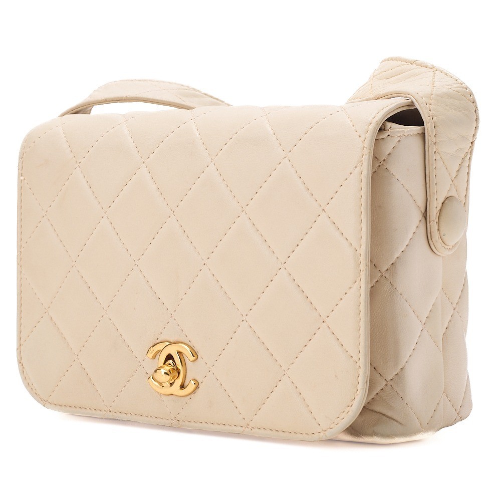 Lambskin Matelassé Full Flap Shoulder Bag, Ivory — view 4
