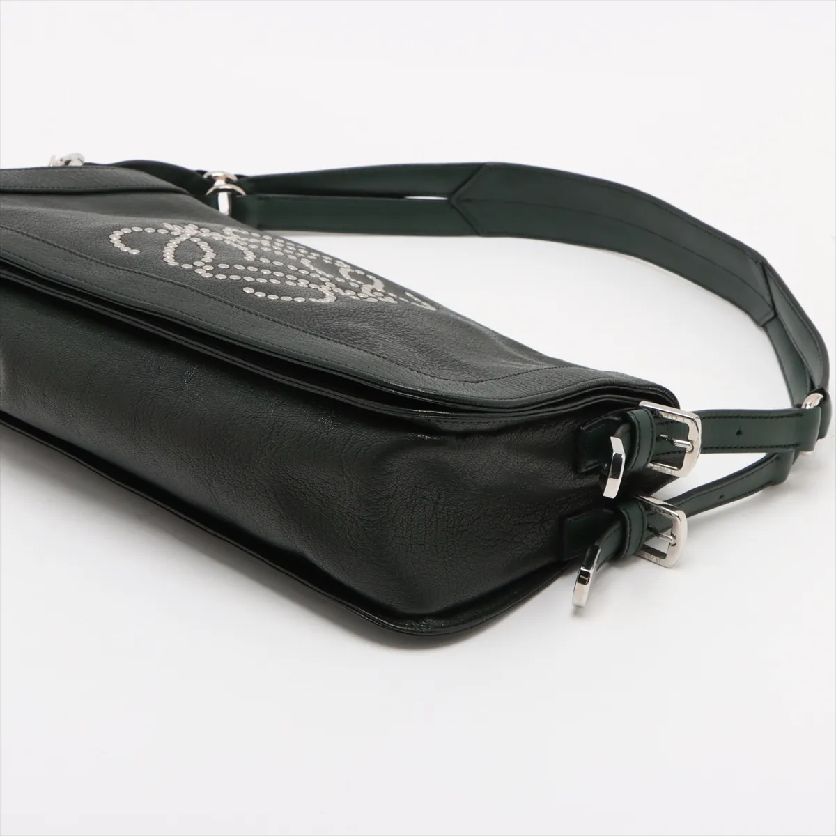 Anagram Leather x Studs Shoulder Bag Green — view 3