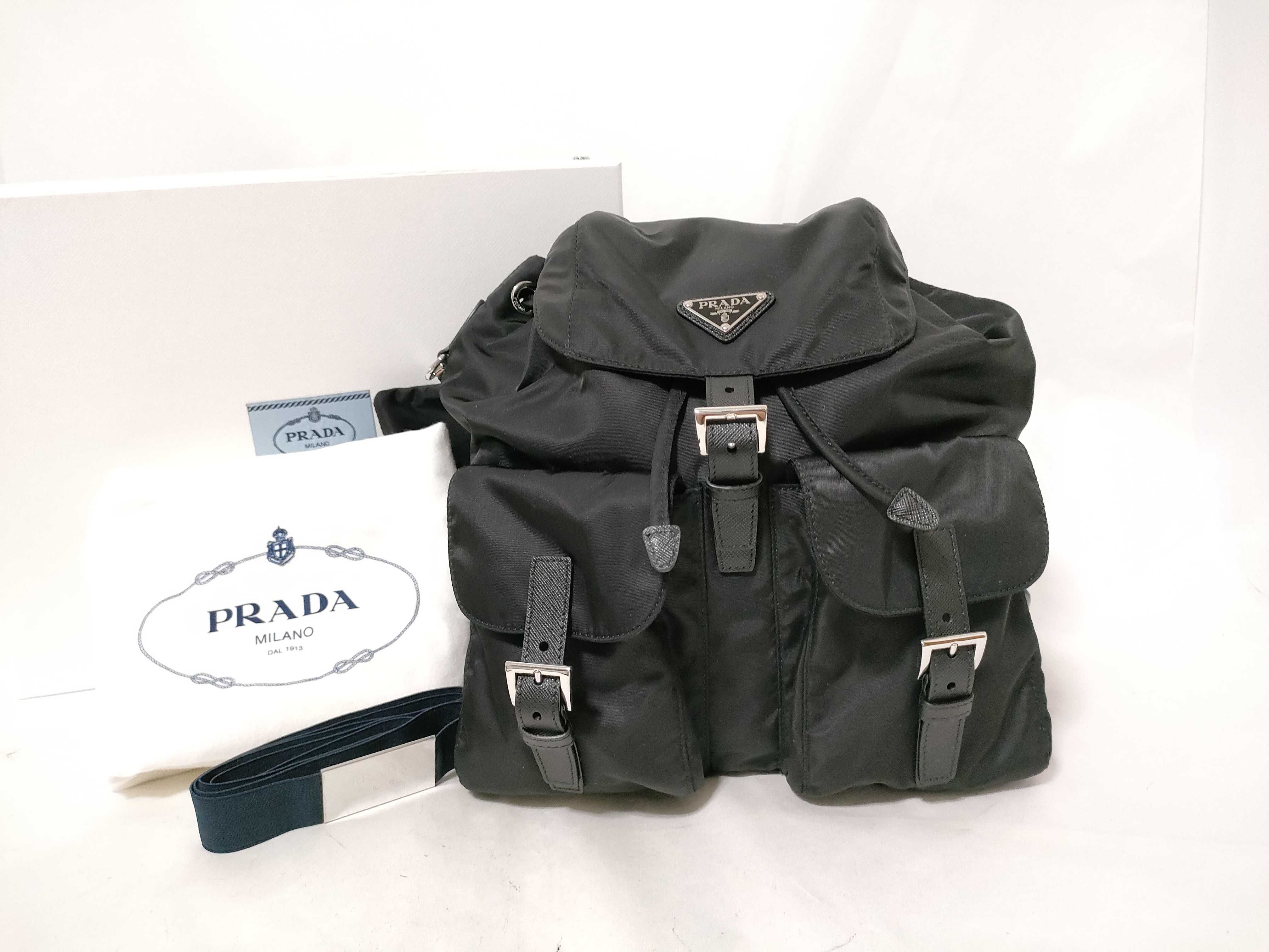 Nylon Medium Backpack, Black Re Nyron, with Pouch, Size 30.