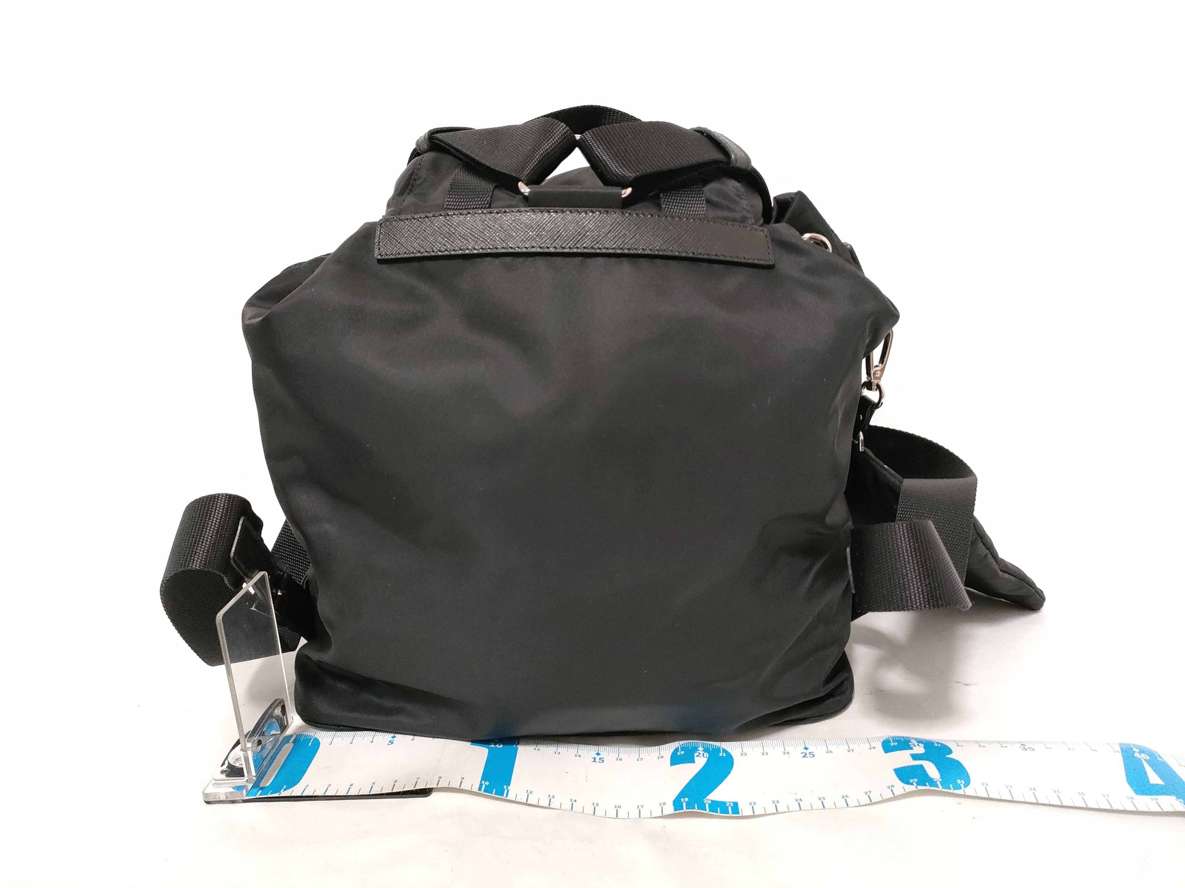Nylon Medium Backpack, Black Re Nyron, with Pouch, Size 30. — view 2