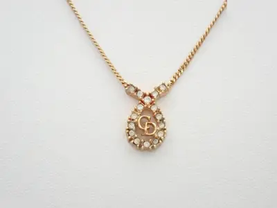 CD logo rhinestone gold-plated necklace, chain approximately 40cm