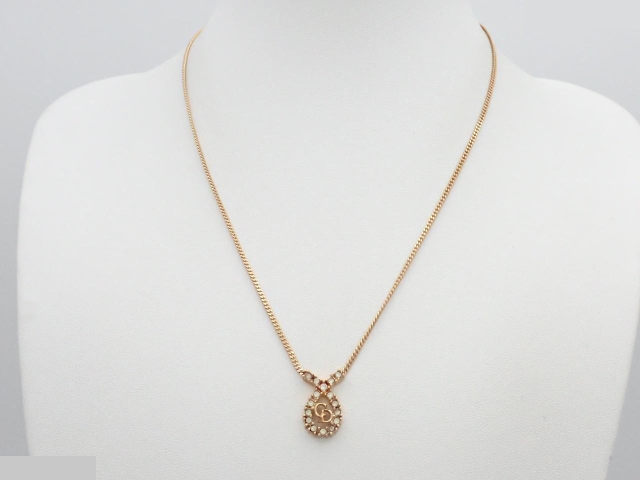 CD logo rhinestone gold-plated necklace, chain approximately 40cm — view 3
