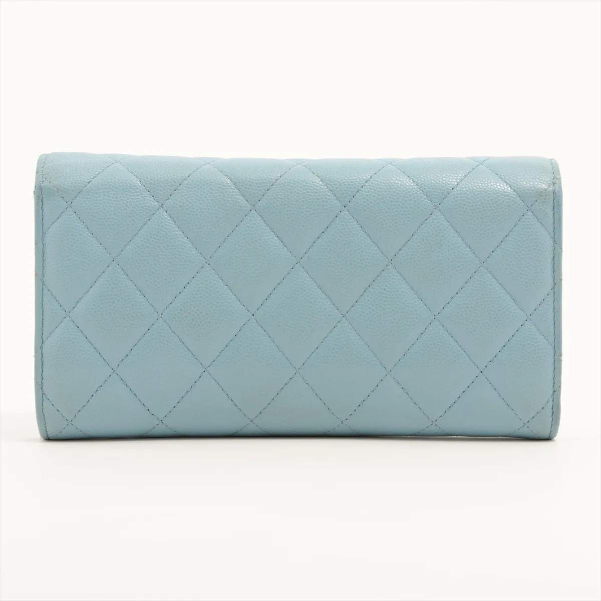 Matelassé Caviar Leather Long Wallet, Light Blue, Gold Hardware, 32033698 — view 2
