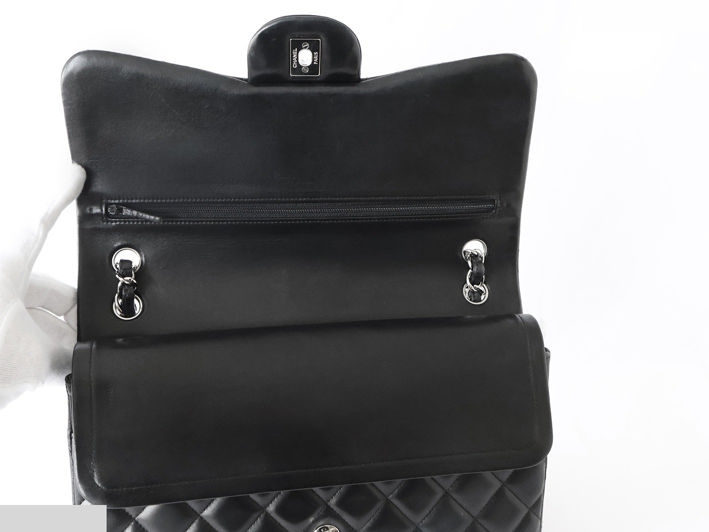 Large Matelassé 30 Lambskin Double Flap Double Chain Shoulder Bag, Black — view 10