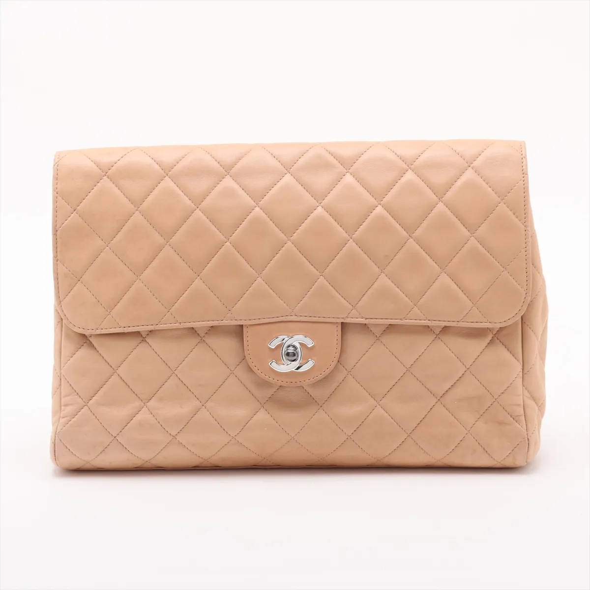 Matelassé Lambskin Clutch Bag, Beige, Silver Hardware, Item No. 3986225 (Serial Number 3)