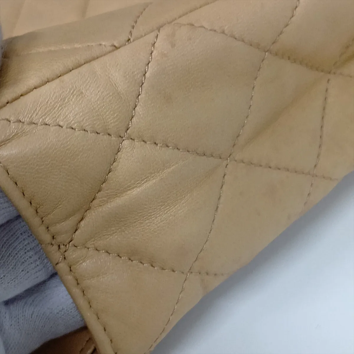 Matelassé Lambskin Clutch Bag, Beige, Silver Hardware, Item No. 3986225 (Serial Number 3) — view 12