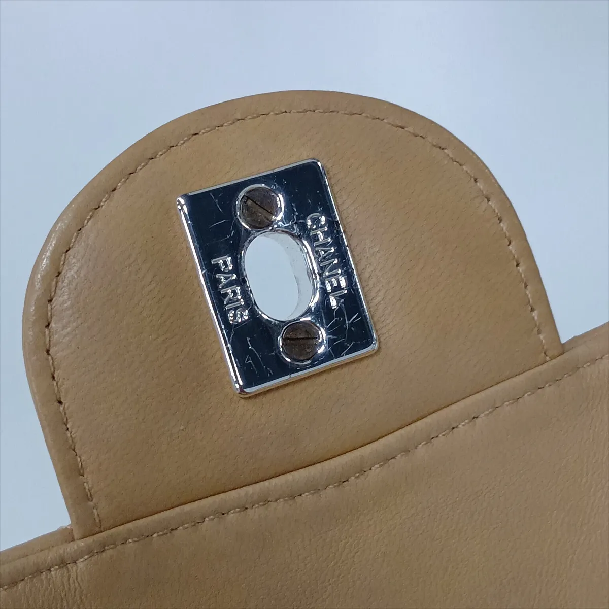 Matelassé Lambskin Clutch Bag, Beige, Silver Hardware, Item No. 3986225 (Serial Number 3) — view 13