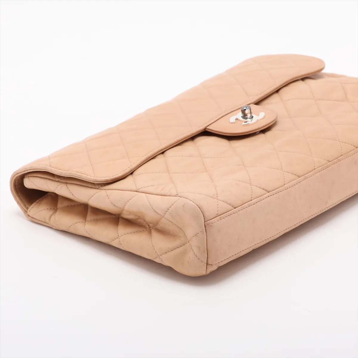 Matelassé Lambskin Clutch Bag, Beige, Silver Hardware, Item No. 3986225 (Serial Number 3) — view 4
