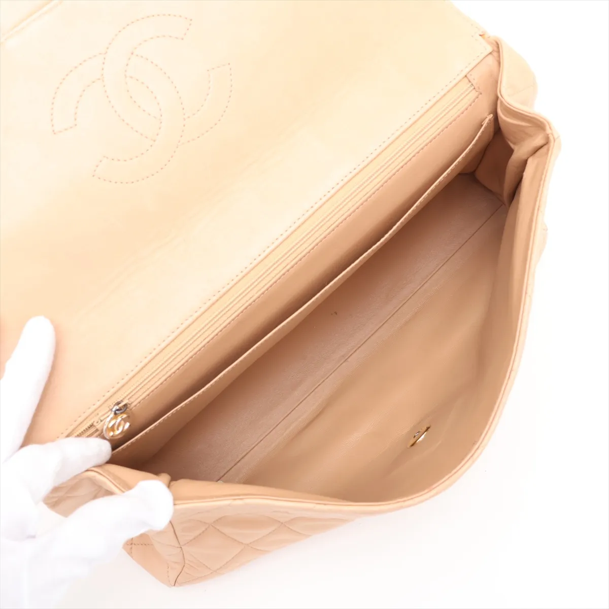 Matelassé Lambskin Clutch Bag, Beige, Silver Hardware, Item No. 3986225 (Serial Number 3) — view 5
