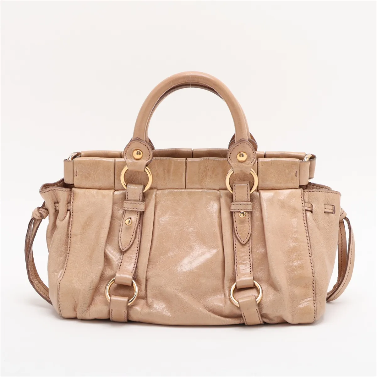 Leather 2-Way Handbag, Beige — view 2