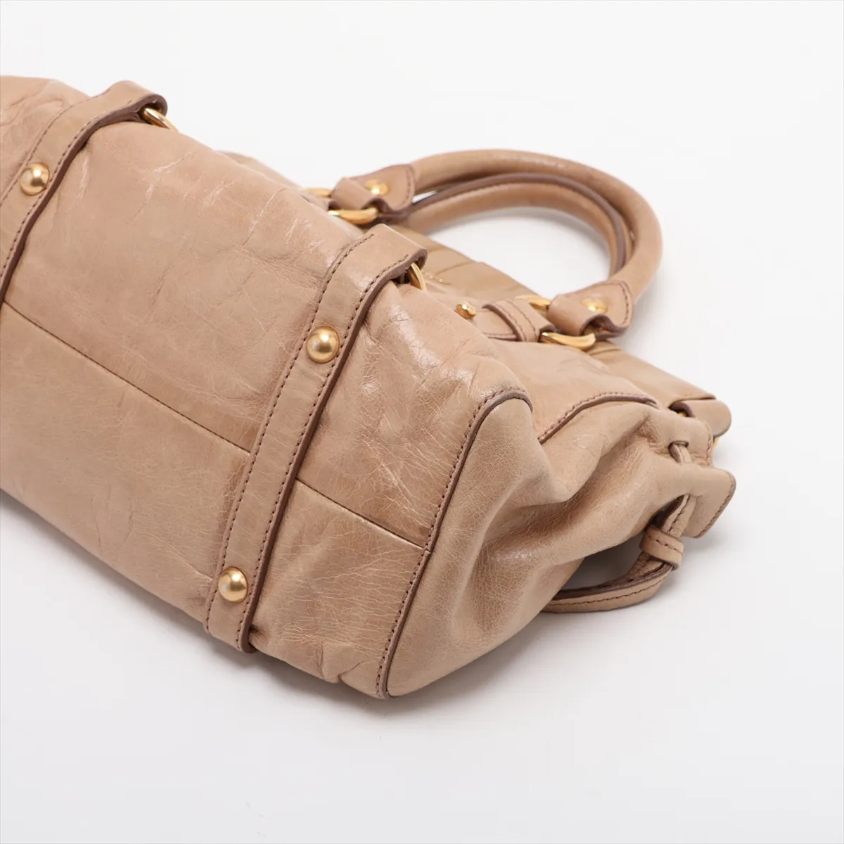 Leather 2-Way Handbag, Beige — view 3