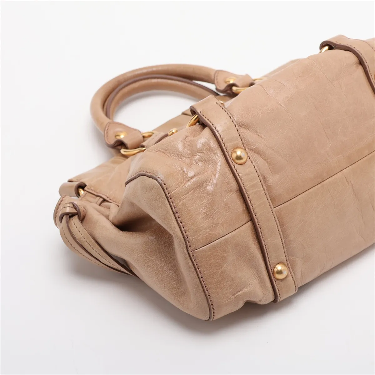 Leather 2-Way Handbag, Beige — view 4