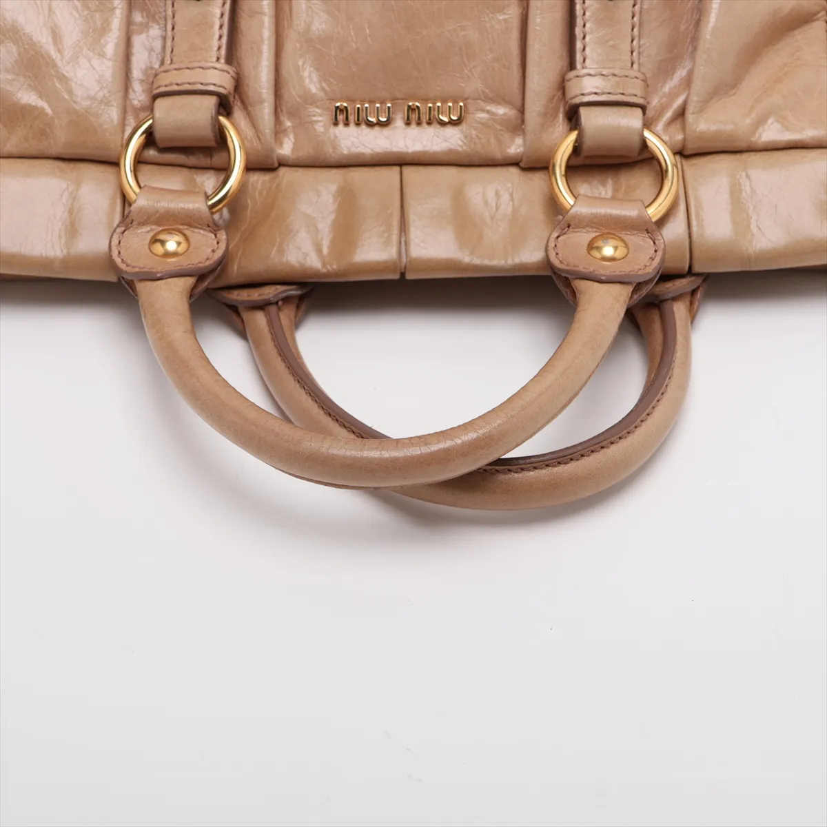 Leather 2-Way Handbag, Beige — view 5