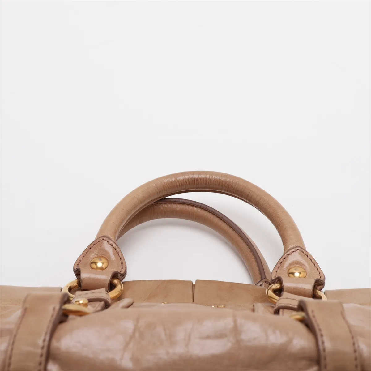 Leather 2-Way Handbag, Beige — view 6