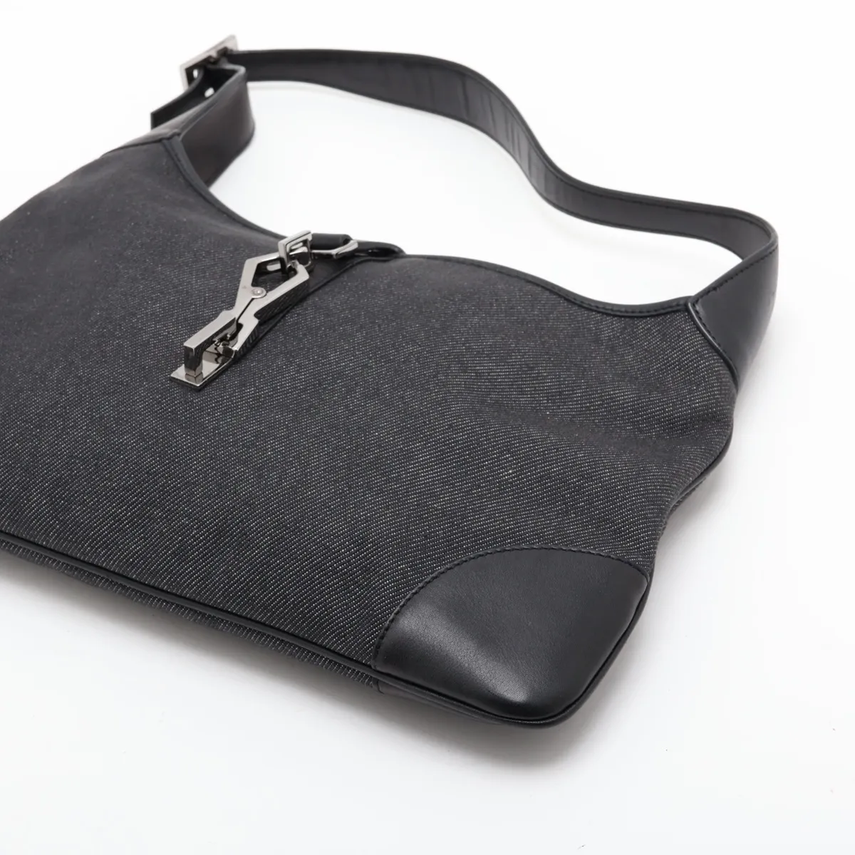 Jackie 28628 Denim x Leather Shoulder Bag, Gray x Black — view 3